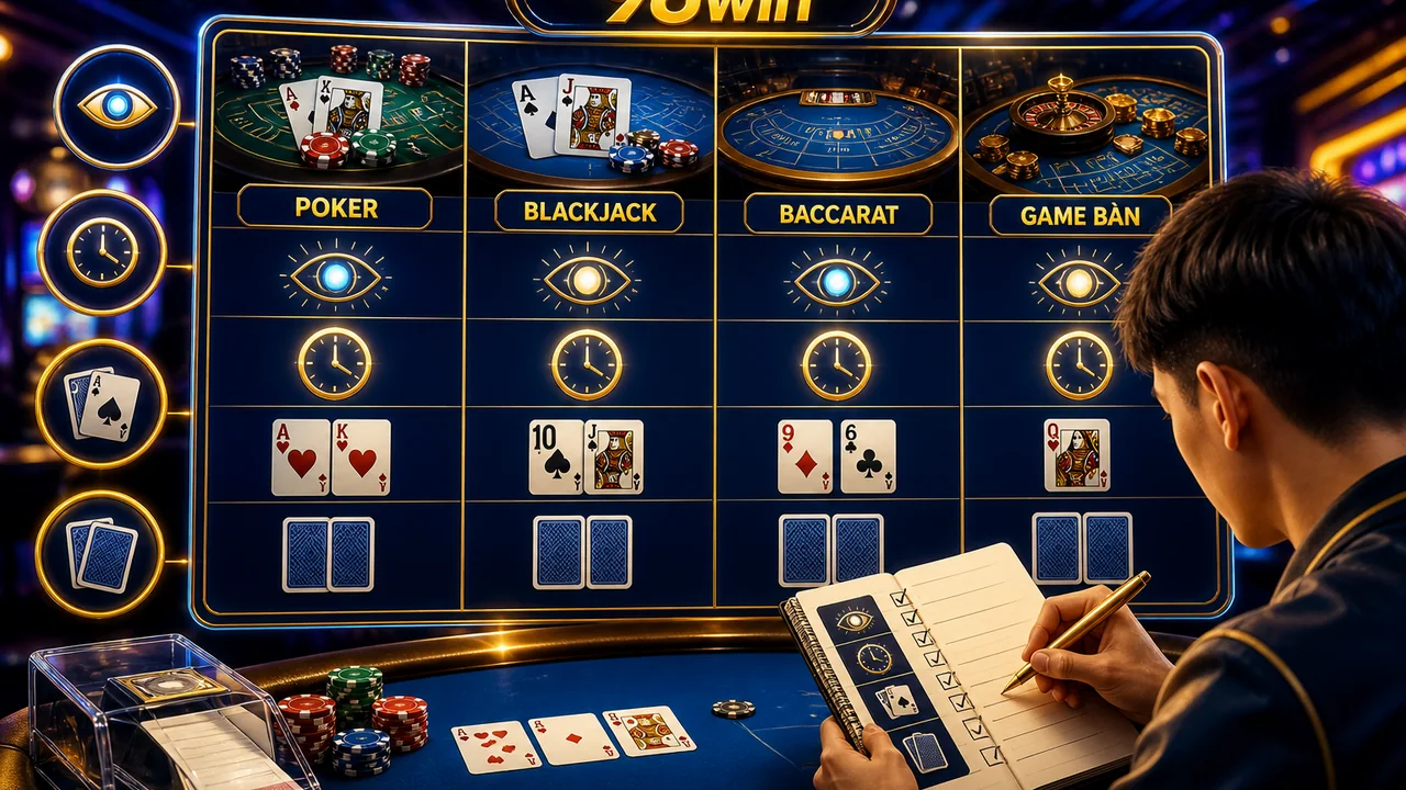 Chọn bàn để luyện quan sát: So sánh game thông tin mở và thông tin hạn chế trên 98win